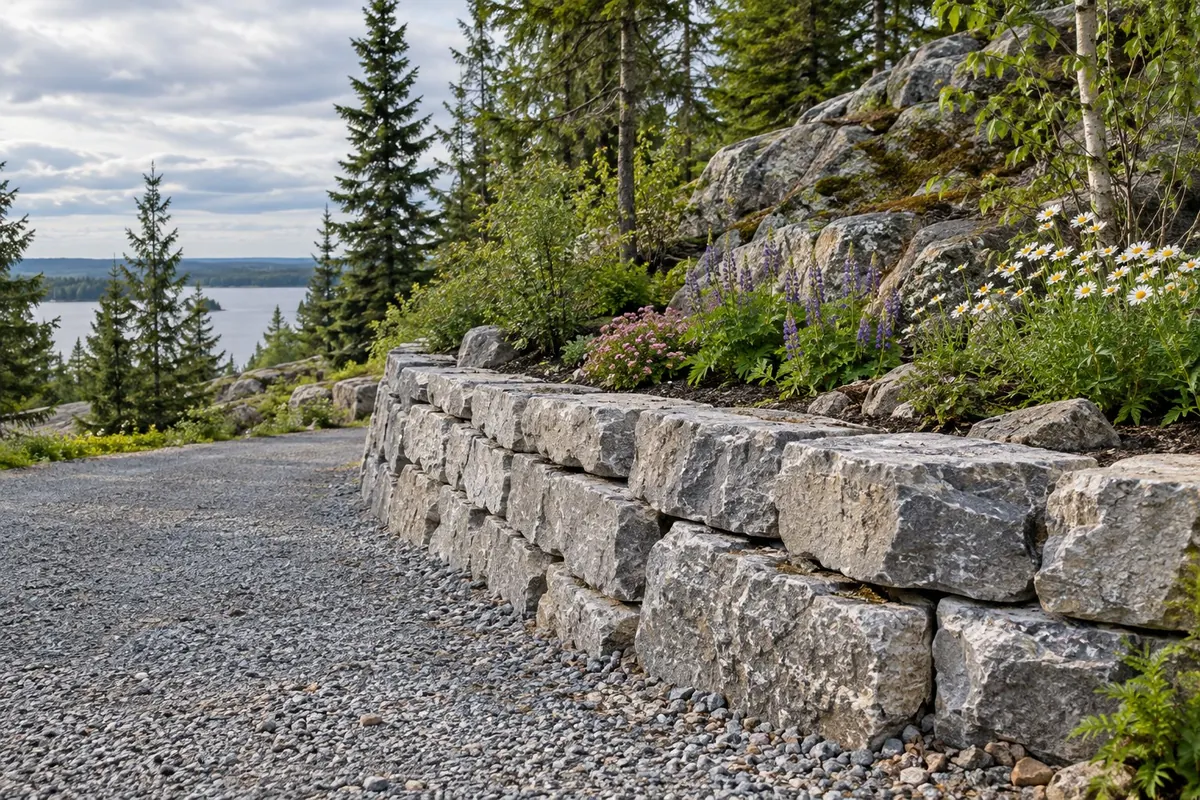 Armour Stone Terracing active worksite overview in Greater Sudbury, Ontario
