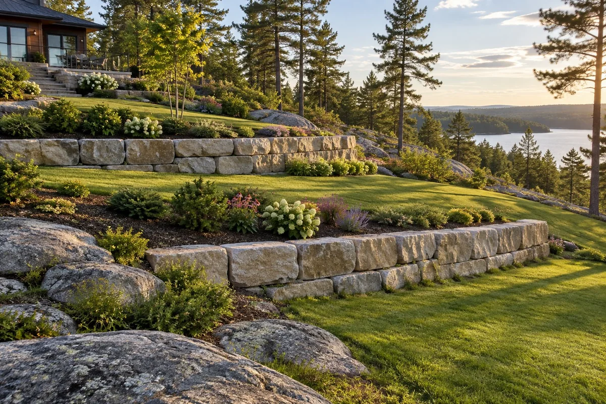 Commercial Retaining Walls active worksite overview in Greater Sudbury, Ontario