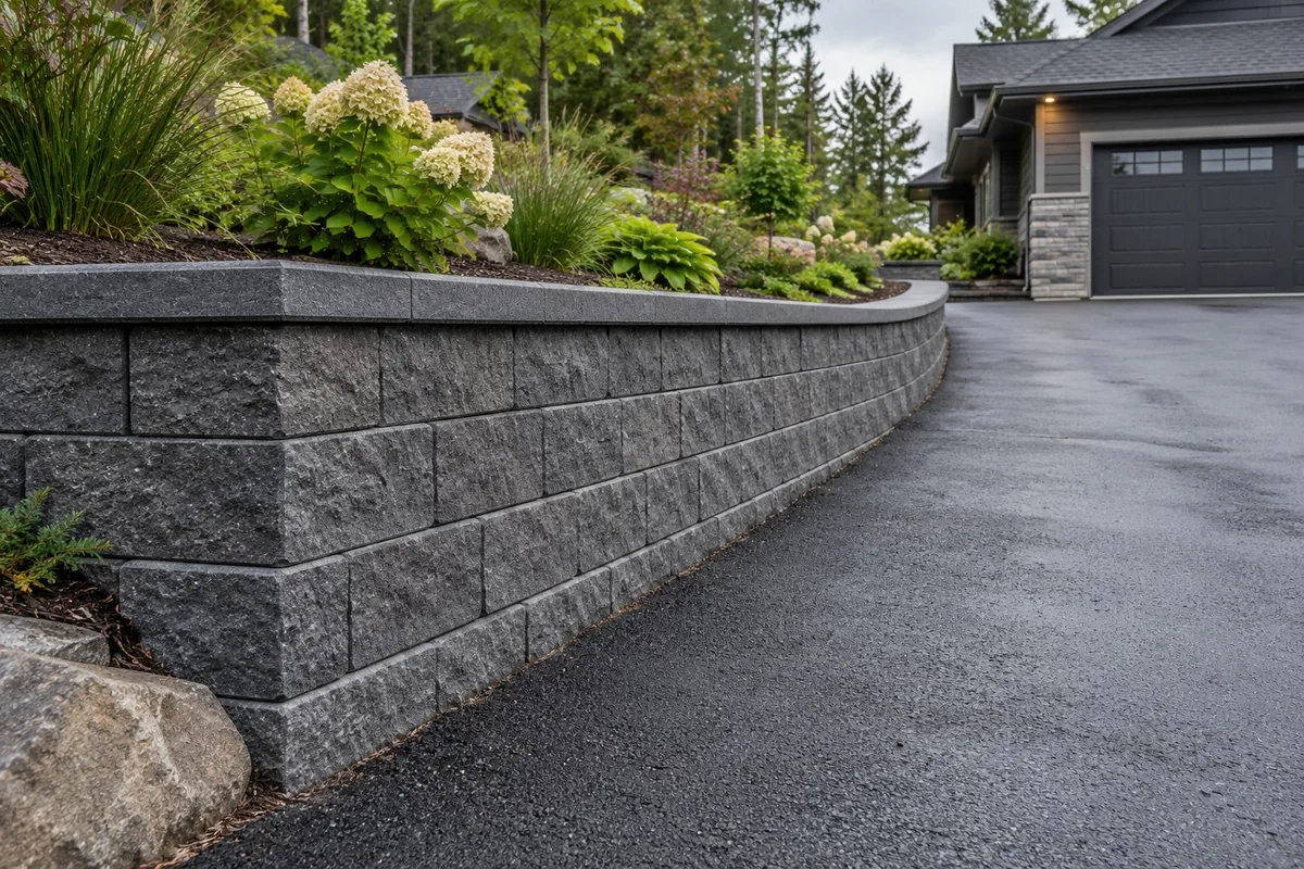 Retaining Wall Drainage & Erosion Control finished detail in Greater Sudbury, Ontario